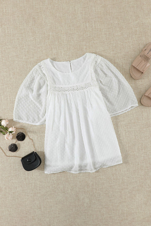 Flutter Sleeves Sheer Textured Babydoll Top